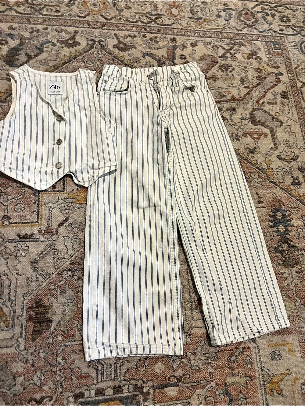 Zara Striped Vest & Pants Set White & Blue Baby 7t